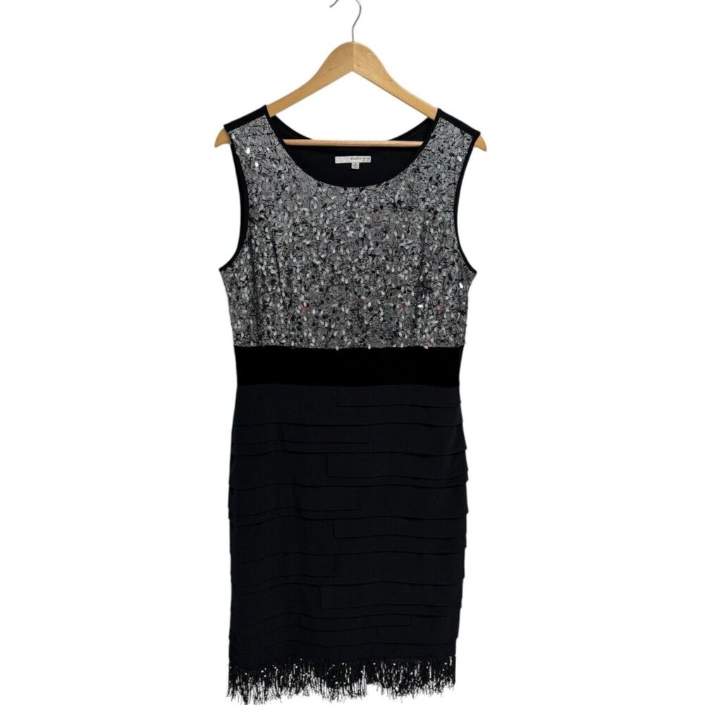 Studio one women's formal evening party pullover dress sequins black size 14